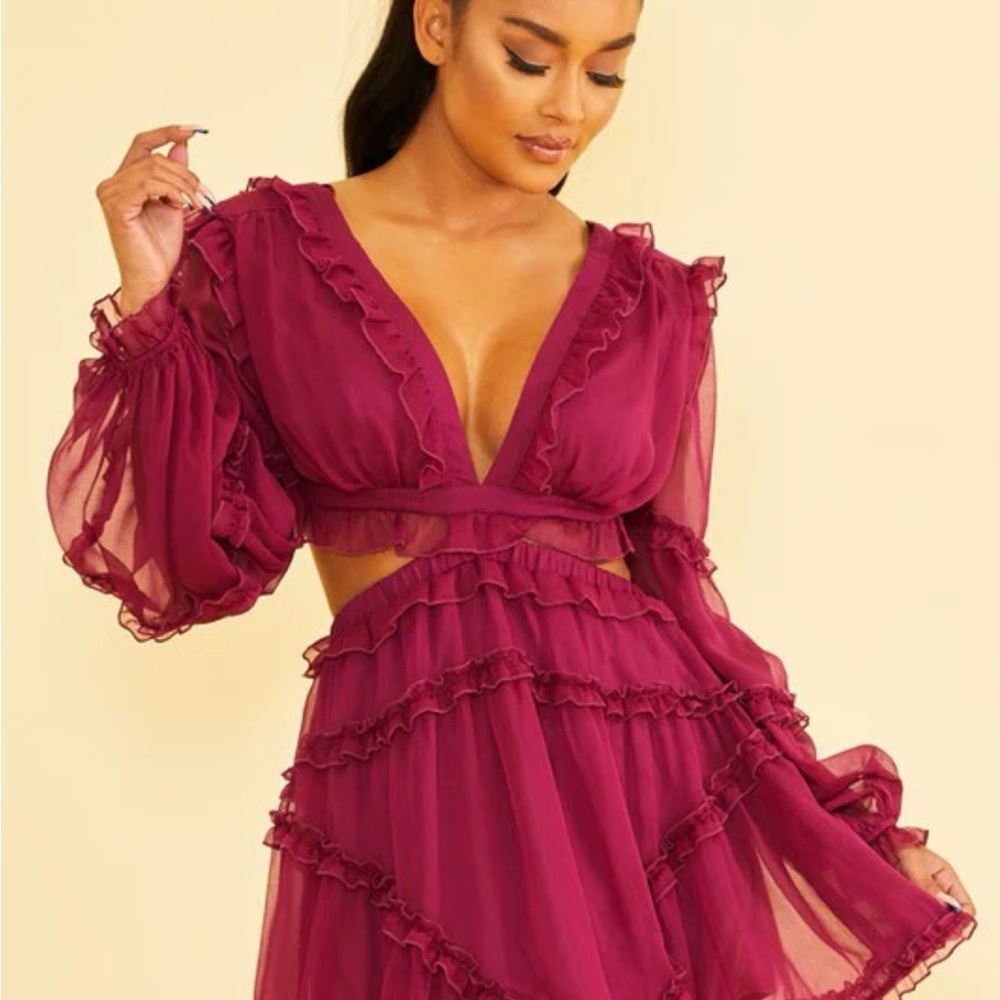 Elegant Burgundy Ruffle Dress